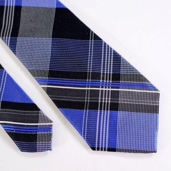 Michael Kors Blue Black Plaid Woven Silk Tie - Picture 1 of 7